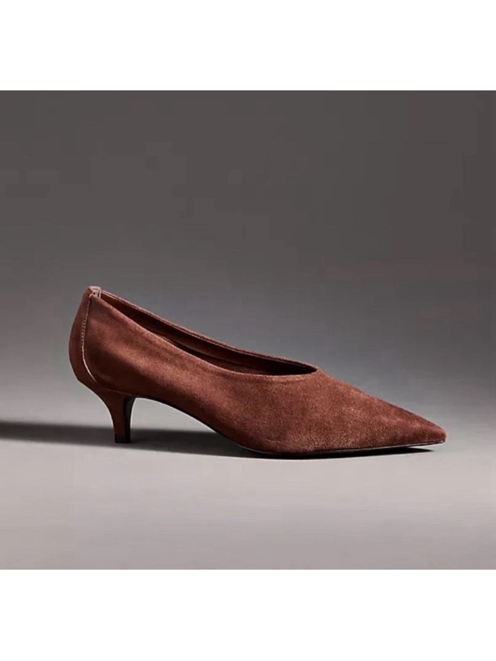 Anthropologie Kitten Heel Pointed Shoe Brown Suede Size 39 US 9 K